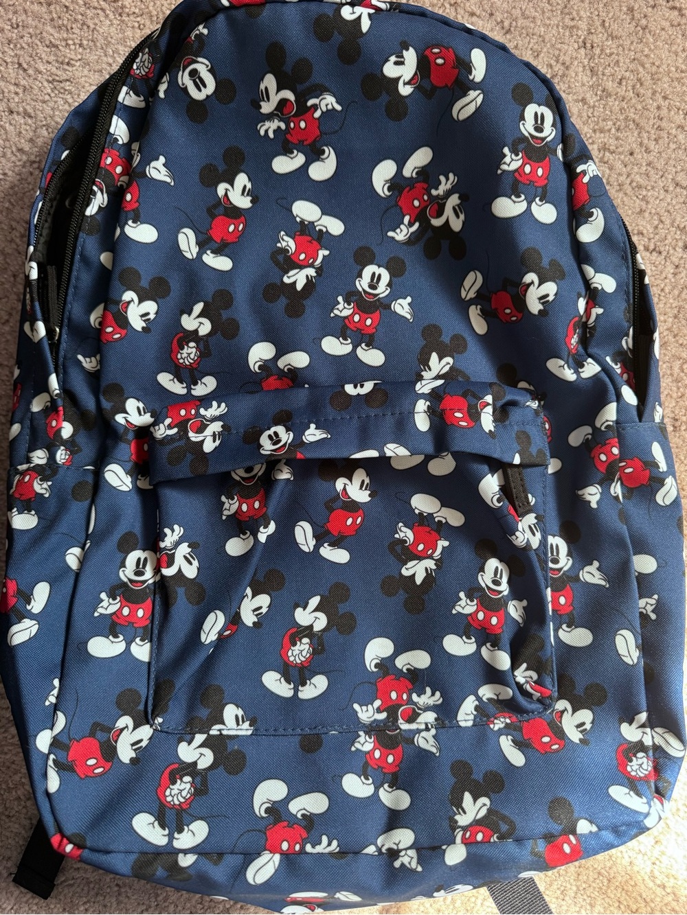 Disney Blue Mickey Mouse Pattern Kids Backpack with Red Accents